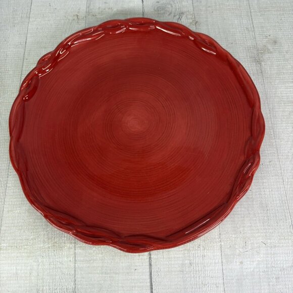 Tracy Porter THE OCTAVIA HILL COLLECTION Solid Red Embossed Dinner Plates Set 2 - Picture 4 of 14